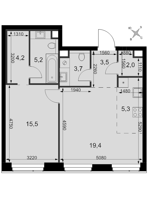 2 ккв (Евро) 58,8 м²