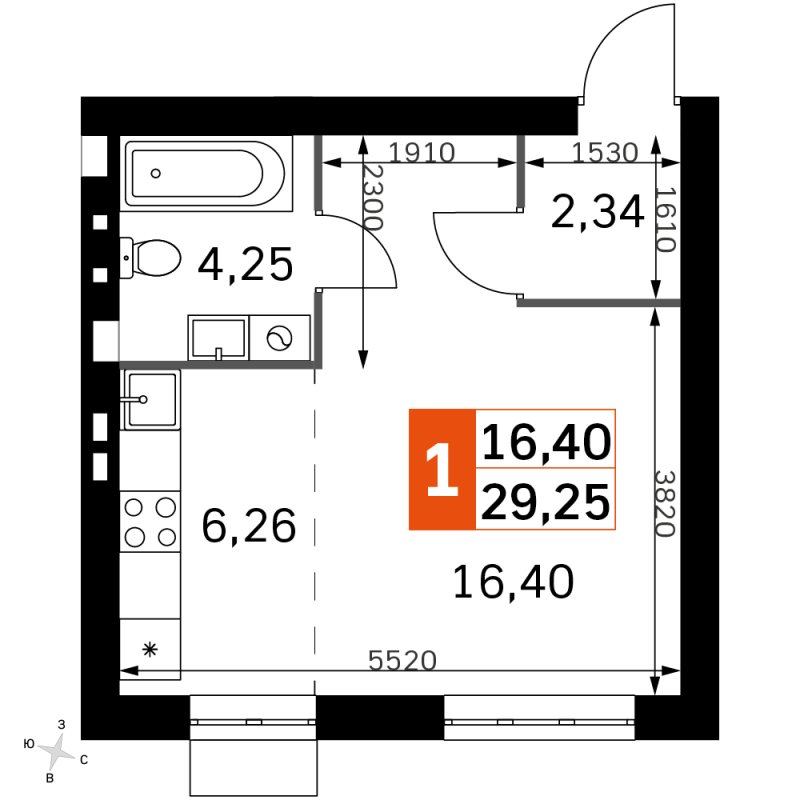 Студия 29,3 м²
