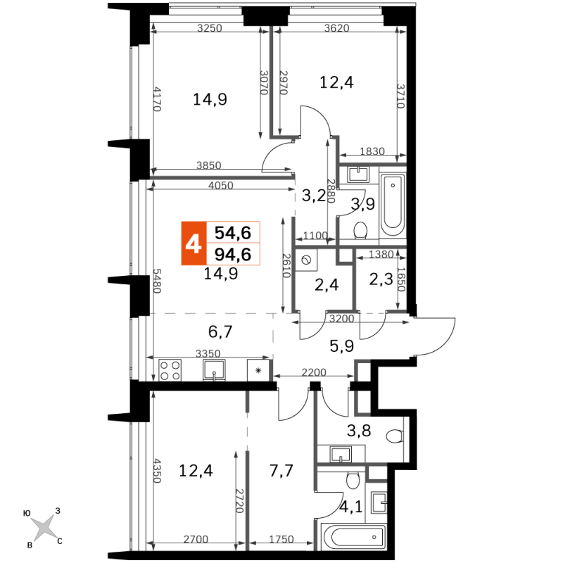 4 ккв (Евро) 94,6 м²
