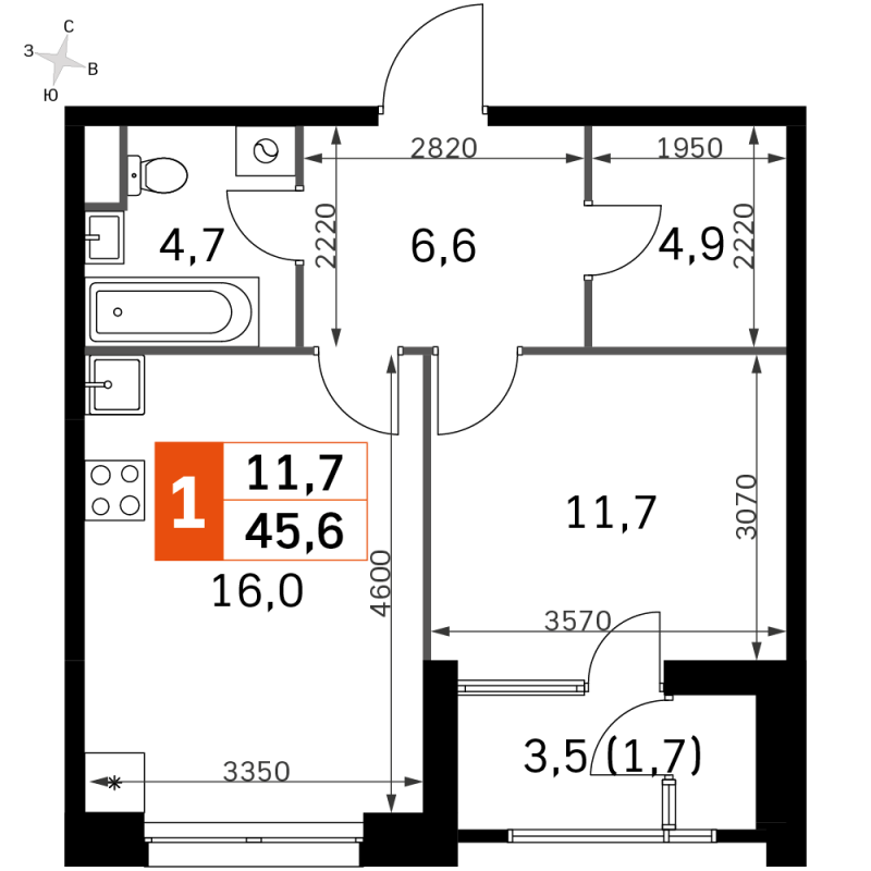 2 ккв (Евро) 43,5 м²
