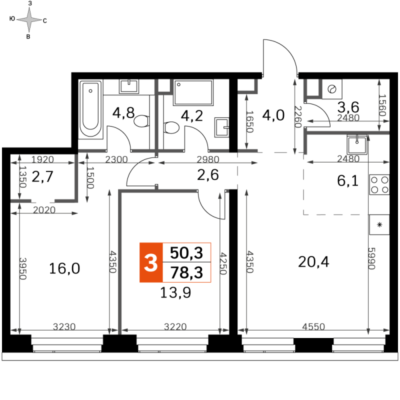 3 ккв (Евро) 78,3 м²