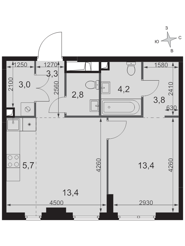 2 ккв (Евро) 49,6 м²