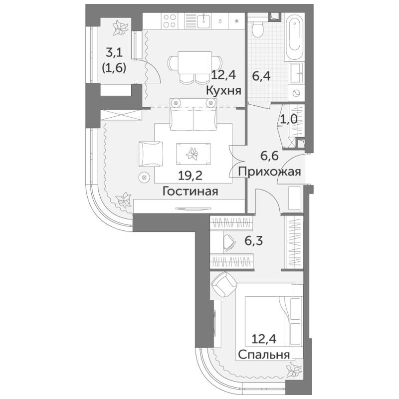 2 ккв (Евро) 65,9 м²