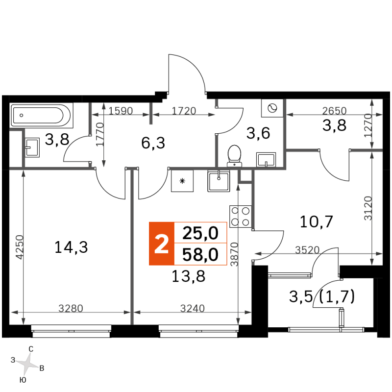 2 ккв 56,6 м²