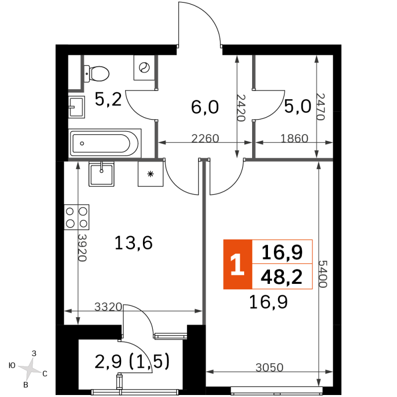 1 ккв 46,2 м²