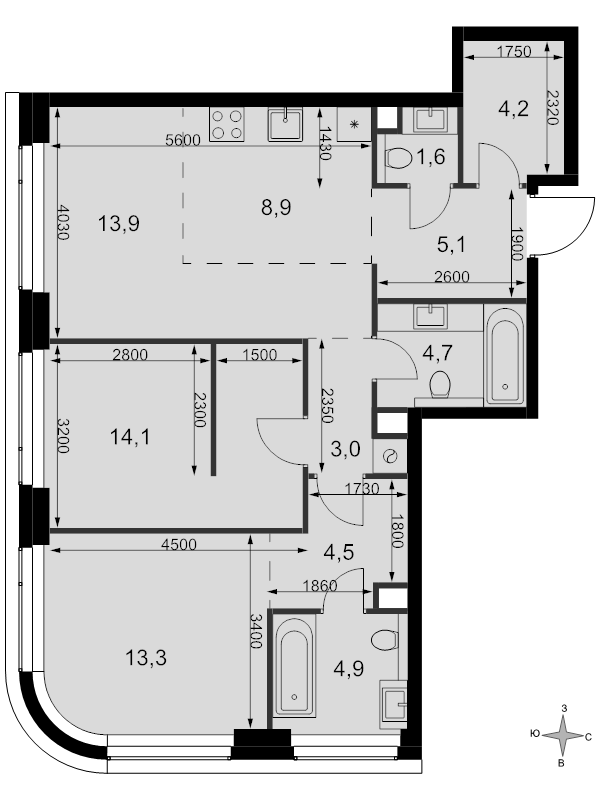3 ккв (Евро) 78,2 м²