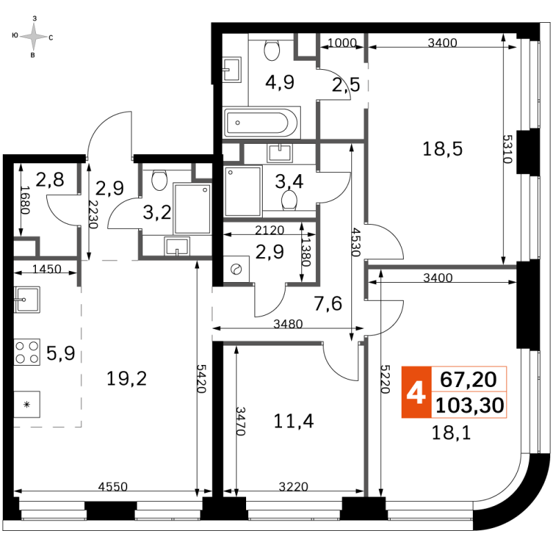 4 ккв (Евро) 103,1 м²