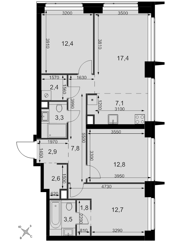 4 ккв (Евро) 86,7 м²