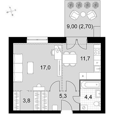 1 ккв 44,9 м²