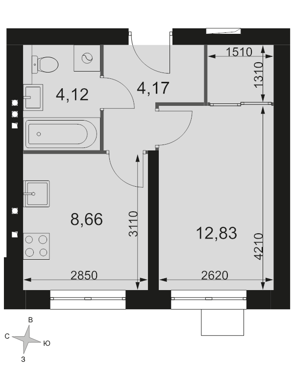 1 ккв 29,8 м²