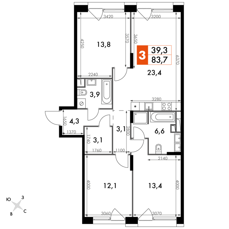 4 ккв (Евро) 84,3 м²