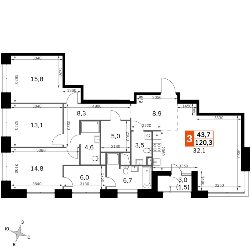 4 ккв (Евро) 120,3 м²