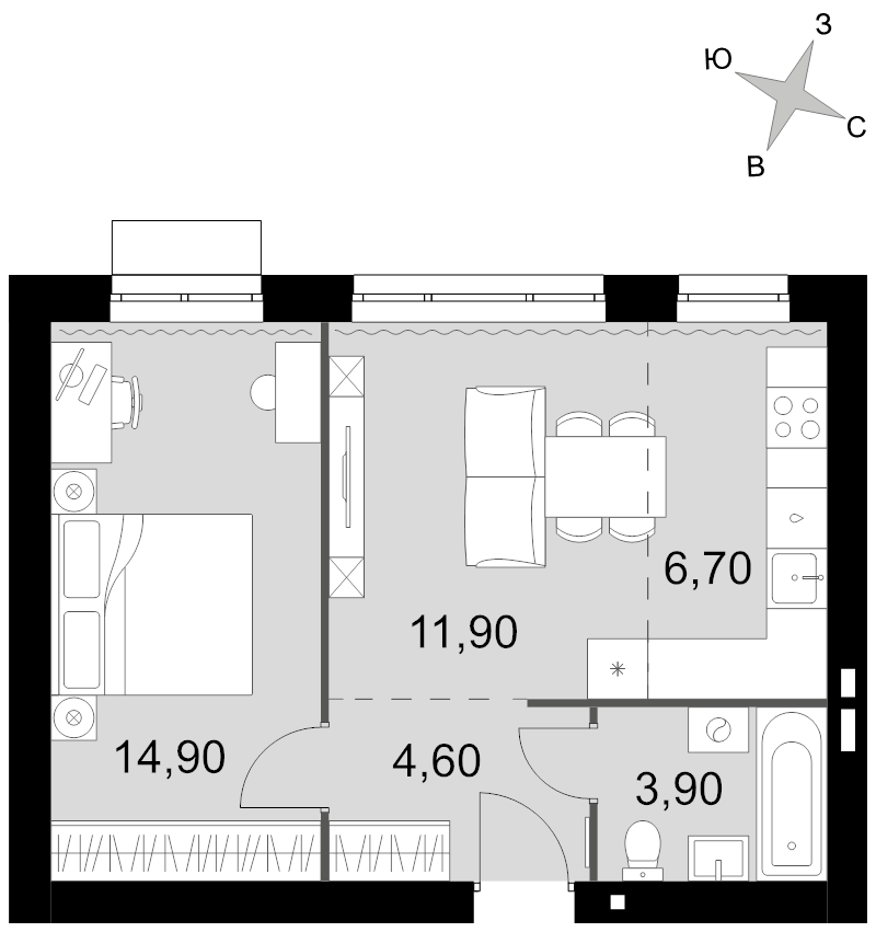 2 ккв (Евро) 42 м²