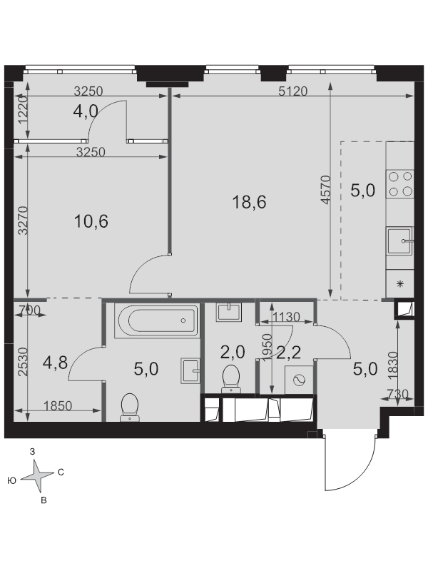 2 ккв (Евро) 57,2 м²