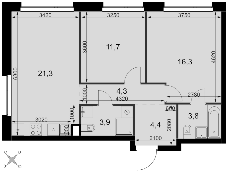 3 ккв (Евро) 65,7 м²