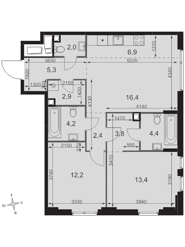 3 ккв (Евро) 73,9 м²