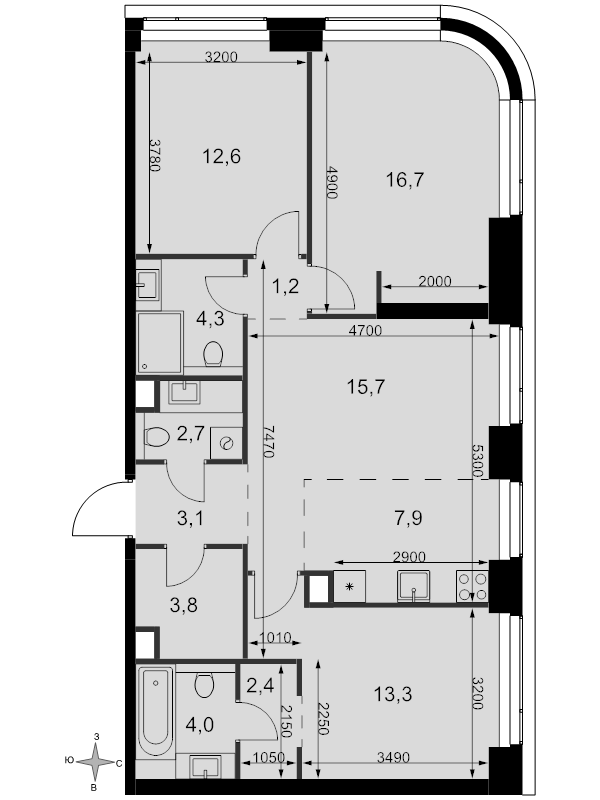 4 ккв (Евро) 87,7 м²