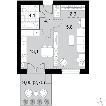 1 ккв 42,7 м²