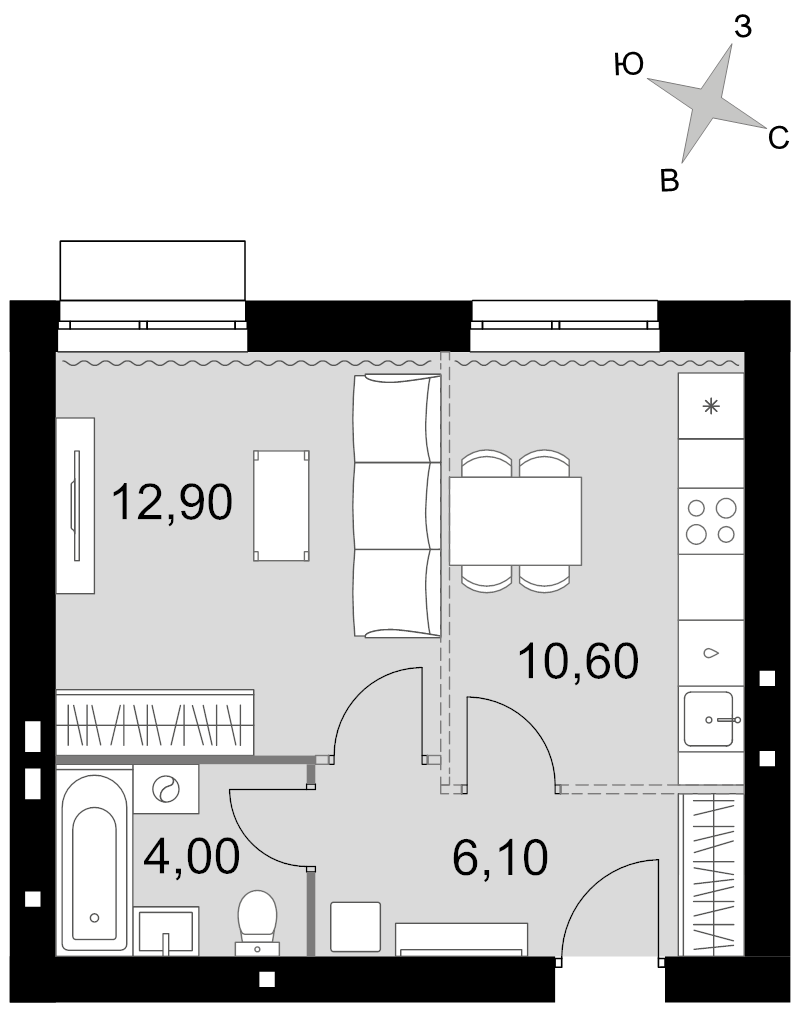 1 ккв 33,6 м²