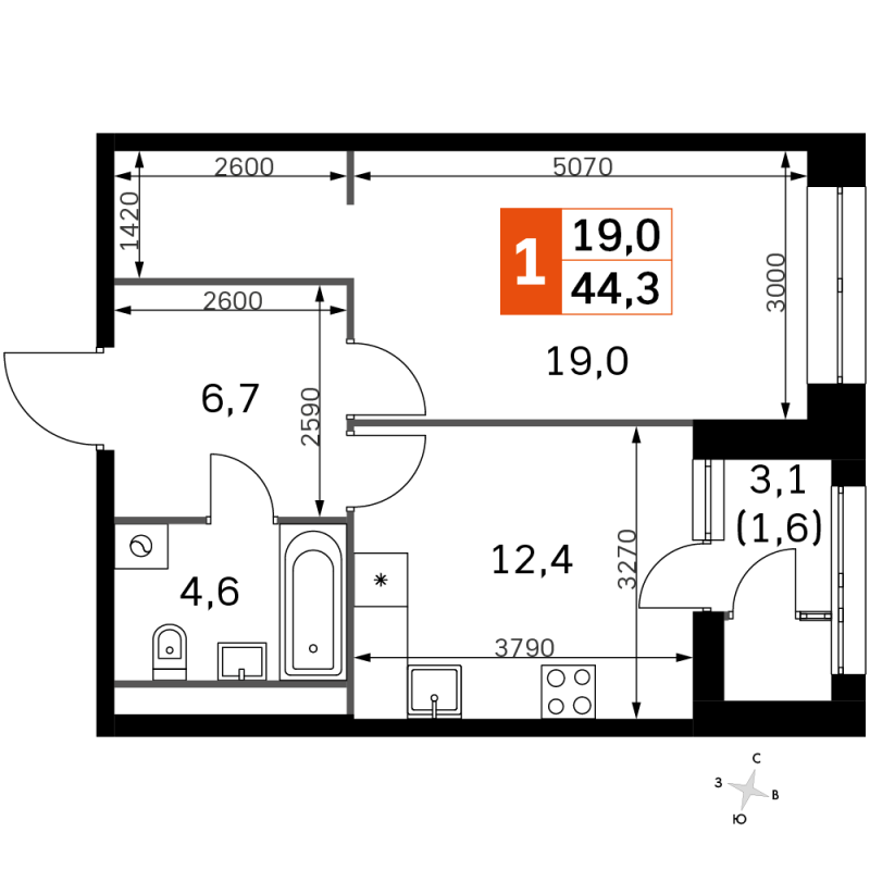 1 ккв 44,2 м²