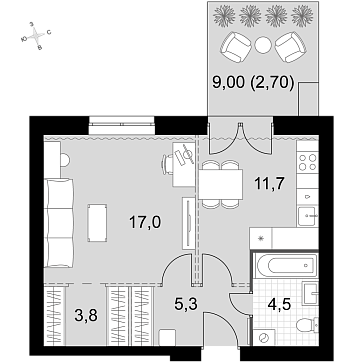 1 ккв 45 м²