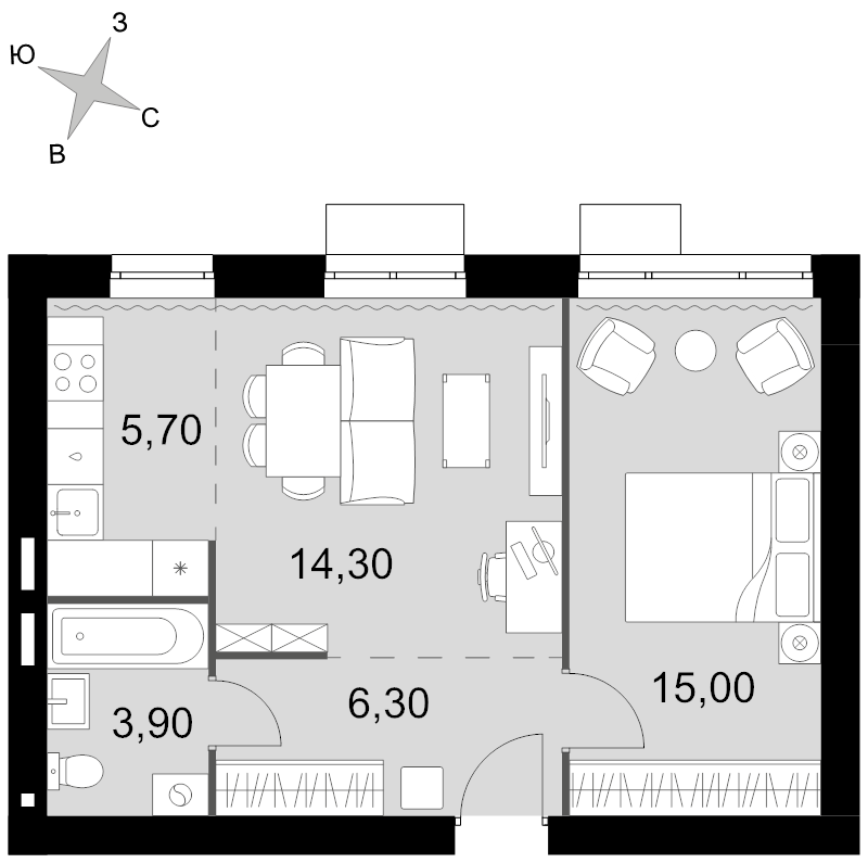 2 ккв (Евро) 45,2 м²