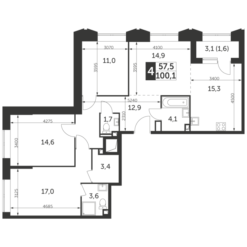 4 ккв 100,1 м²