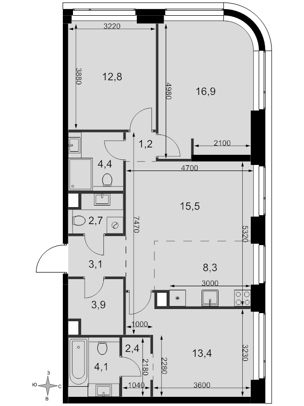 4 ккв (Евро) 88,7 м²