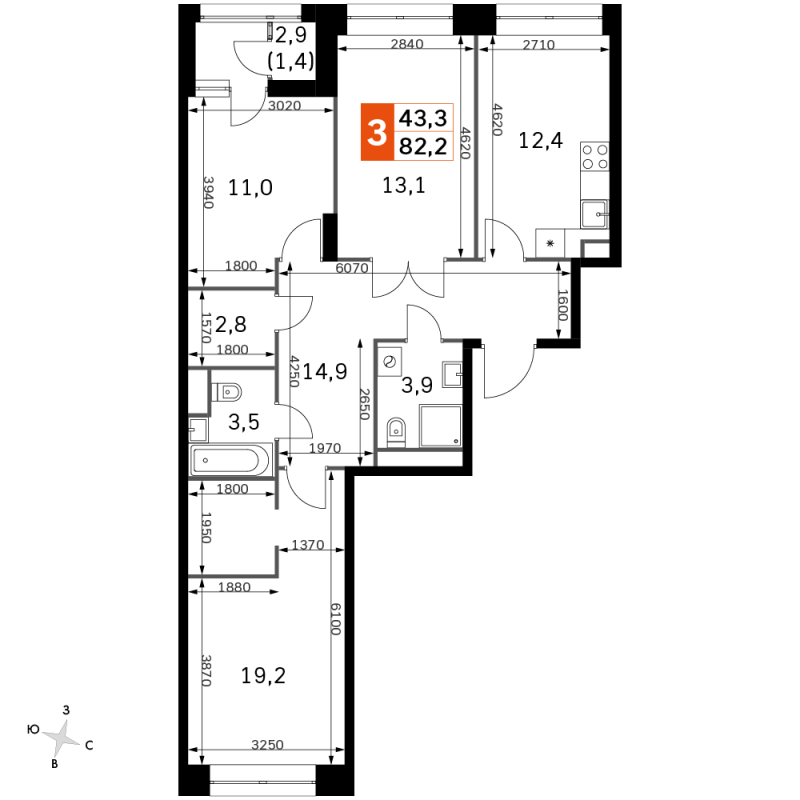 3 ккв 82,2 м²