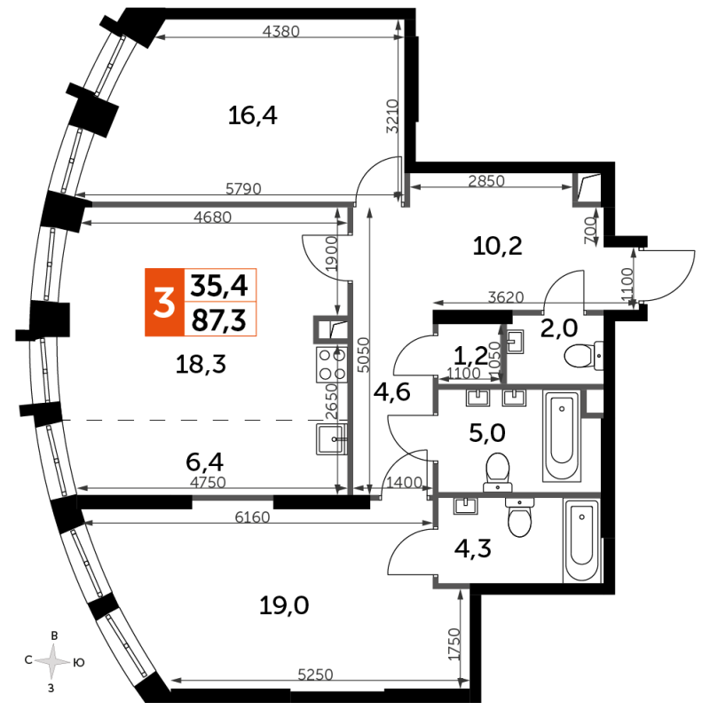 3 ккв (Евро) 87,1 м²