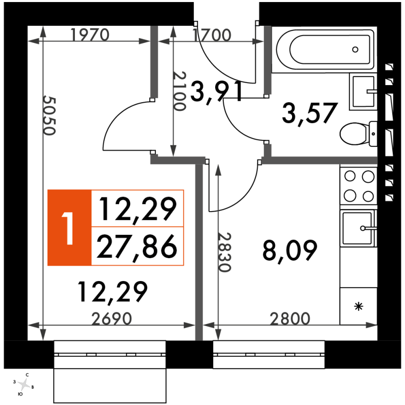 1 ккв 26,4 м²