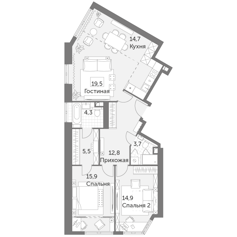 3 ккв (Евро) 91,3 м²