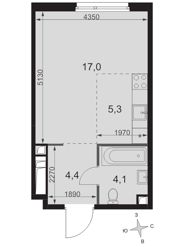 Студия 30,8 м²