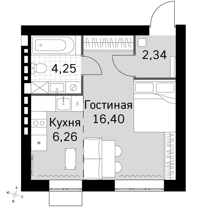 Студия 29,3 м²