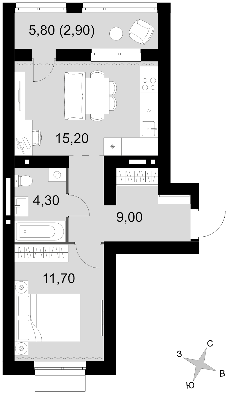 2 ккв (Евро) 43,1 м²