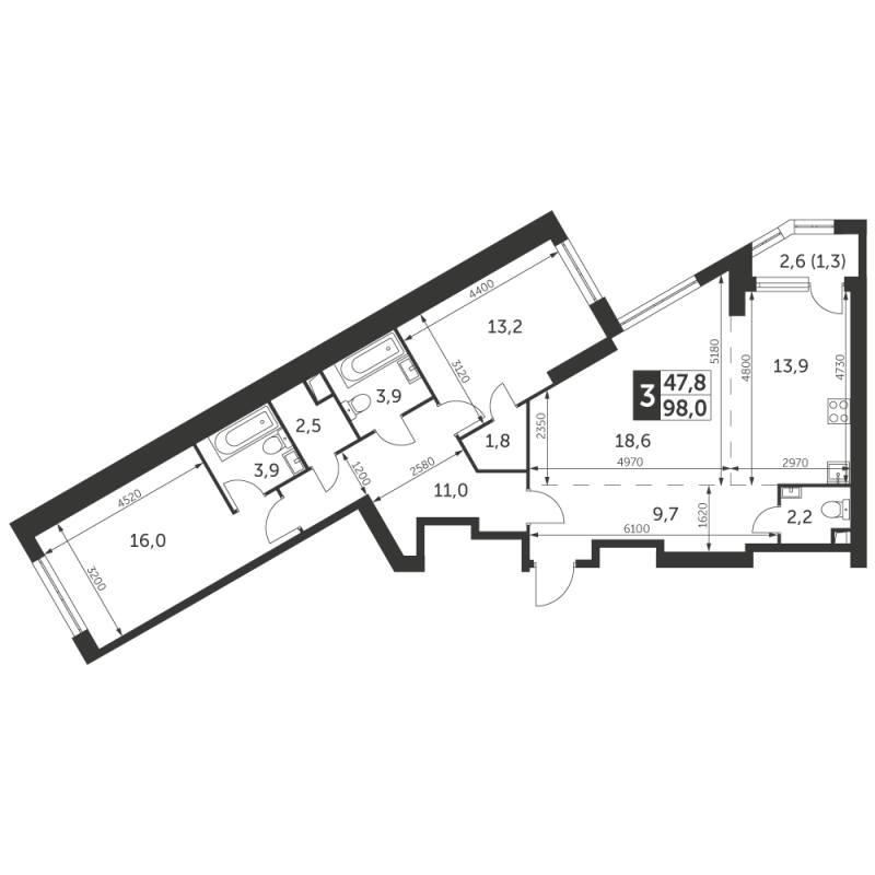 3 ккв (Евро) 98 м²