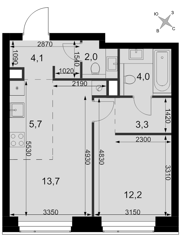 2 ккв (Евро) 45 м²