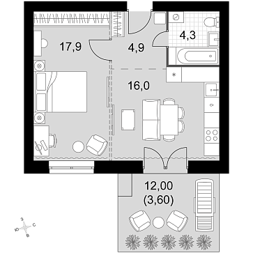 2 ккв (Евро) 46,7 м²