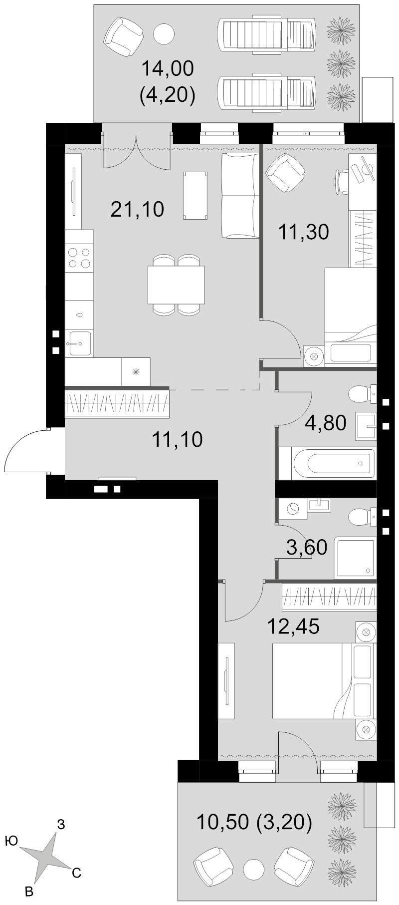 3 ккв 71,8 м²