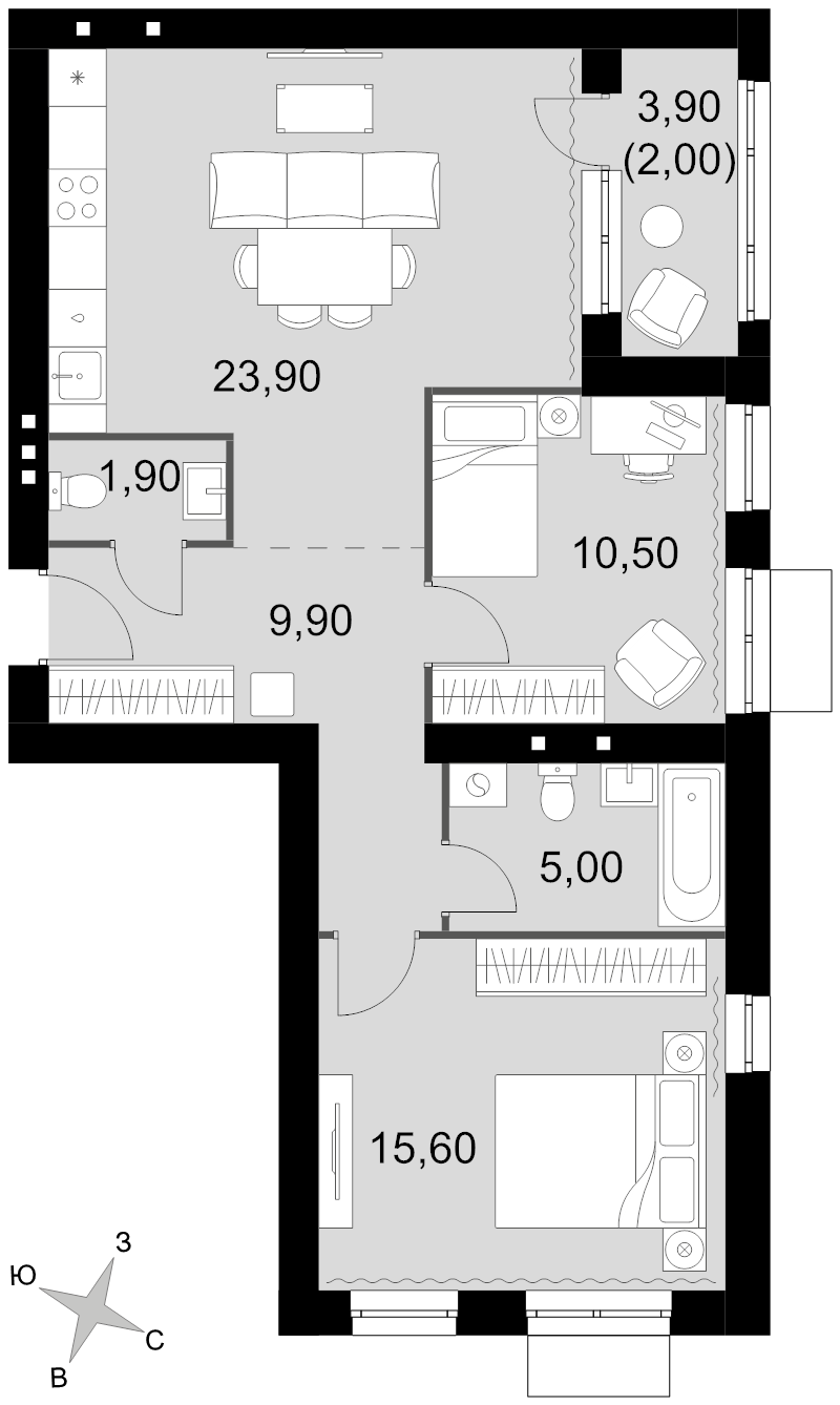 3 ккв (Евро) 68,8 м²
