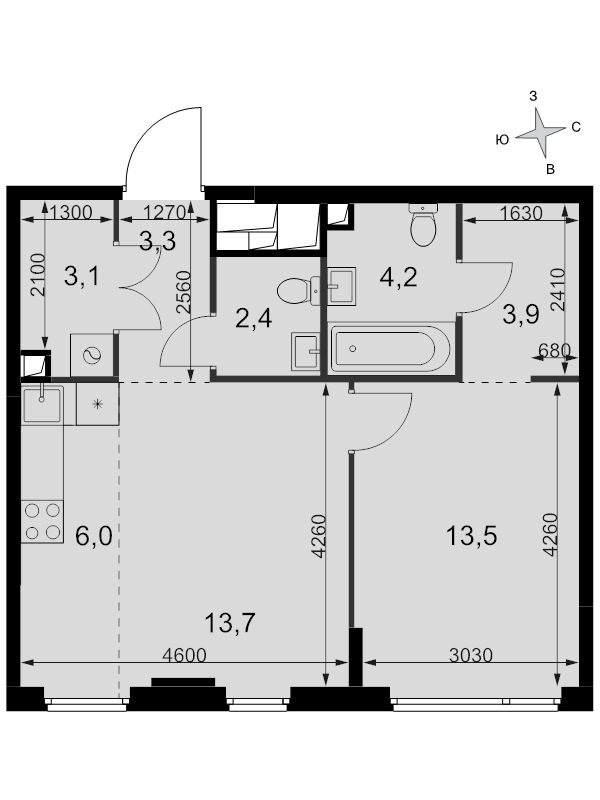 2 ккв (Евро) 50,1 м²