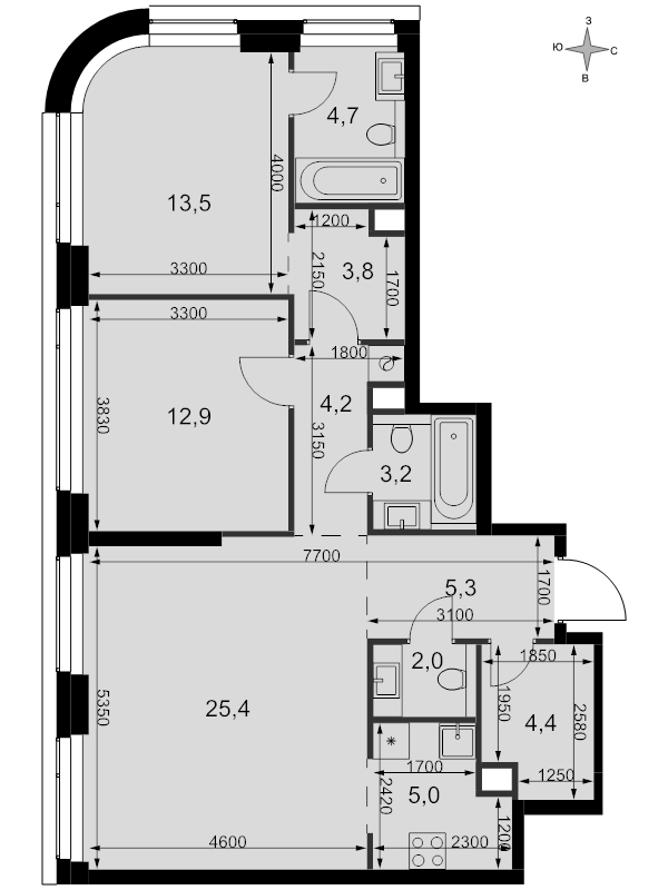 3 ккв (Евро) 84,4 м²