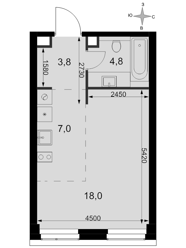 Студия 33,6 м²