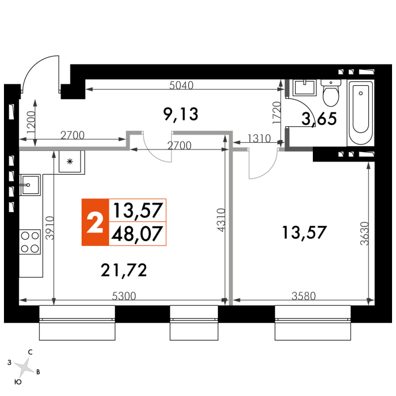 2 ккв (Евро) 48,4 м²