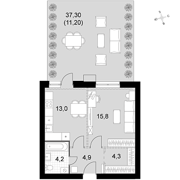1 ккв 53,4 м²