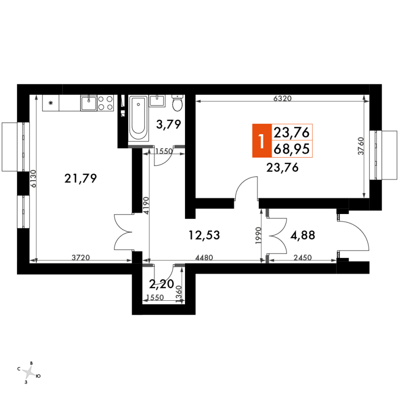 2 ккв (Евро) 72,5 м²