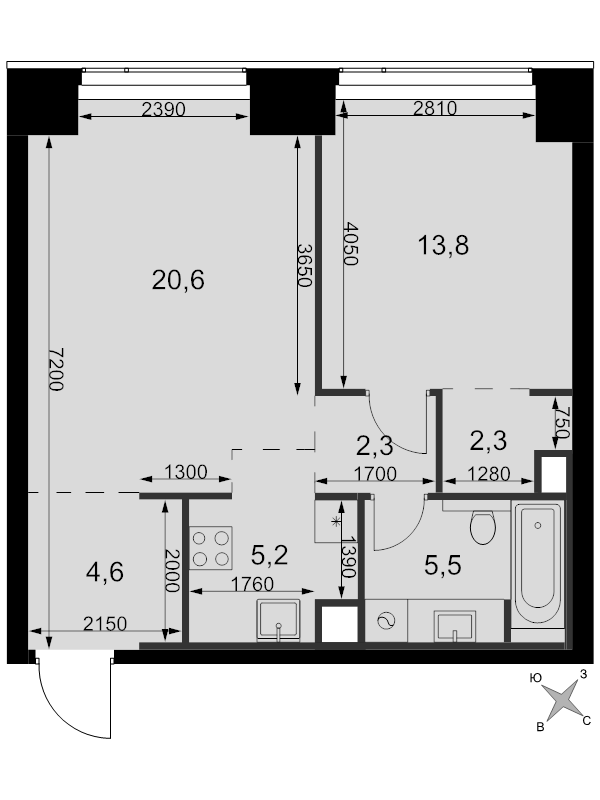 2 ккв (Евро) 54,3 м²