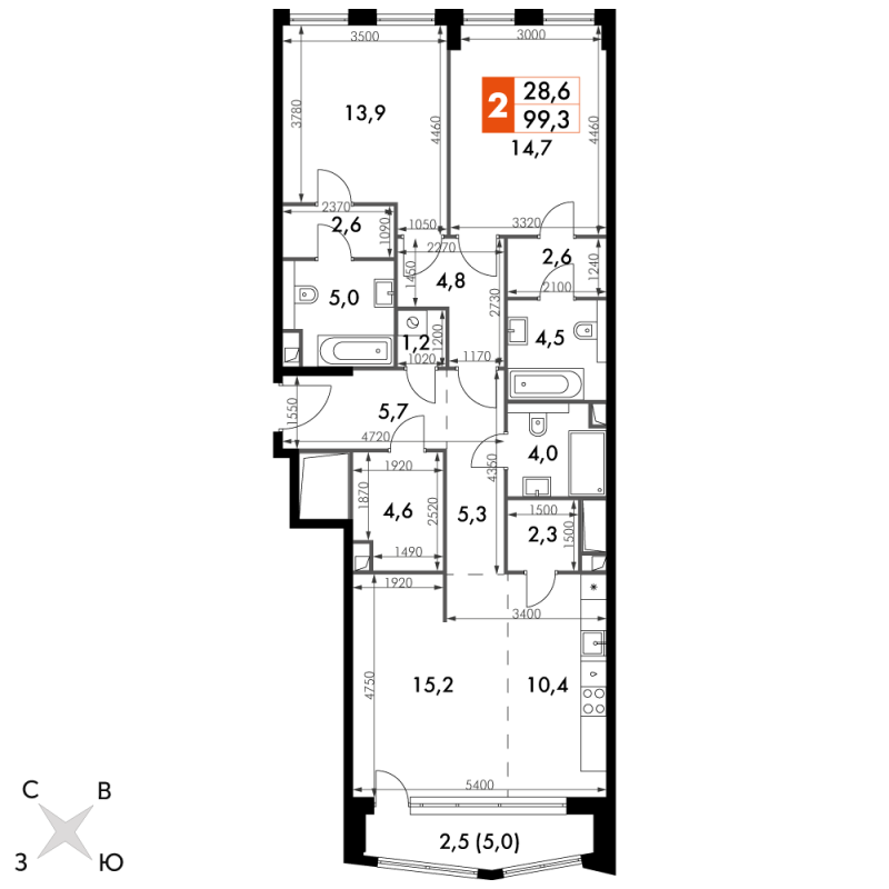 3 ккв (Евро) 99,3 м²