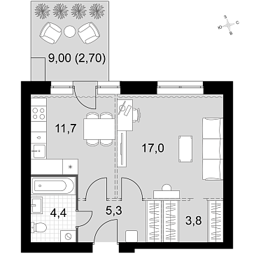 1 ккв 44,9 м²