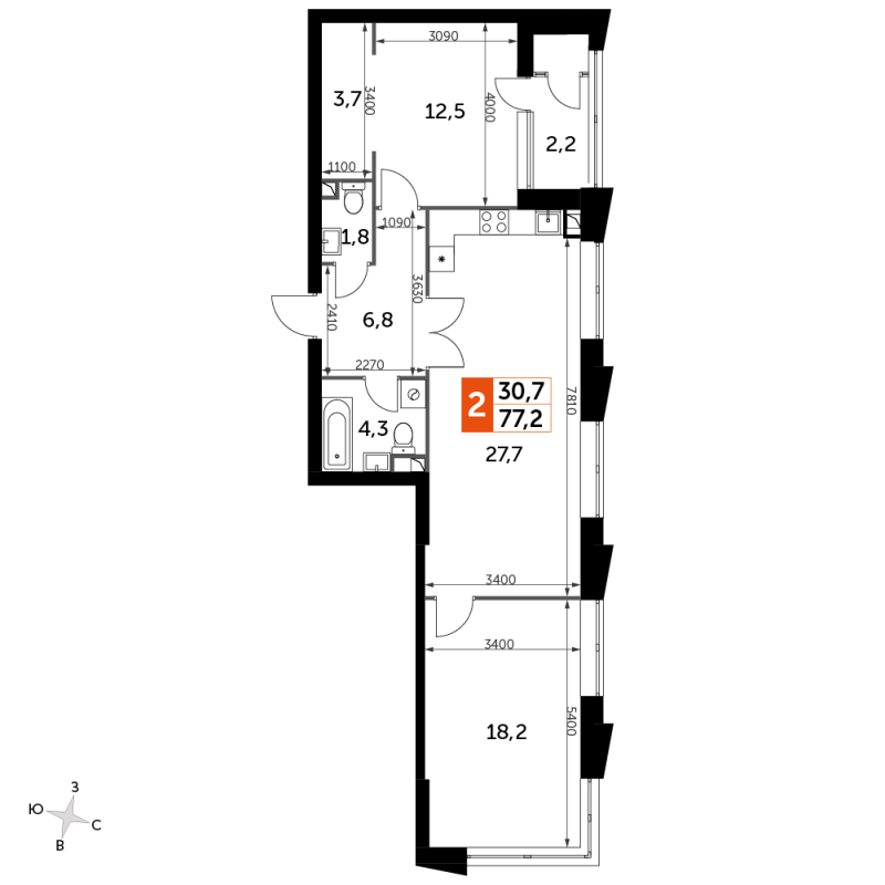 3 ккв (Евро) 78,7 м²